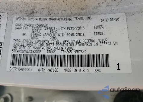 2020 Toyota Tacoma Double Cab z USA, uszkodzony, nr VIN 5TFAX5GN0LX182552